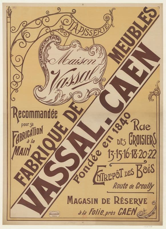 Maison Vassal. Fabrique de meubles Vassal, Caen. Recommandée pour sa fabrication à la main. Fondée en 1840 as a canvas print