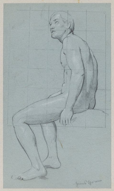 Male Nude Sitting, in Profile (1880 - 1890) as a canvas print