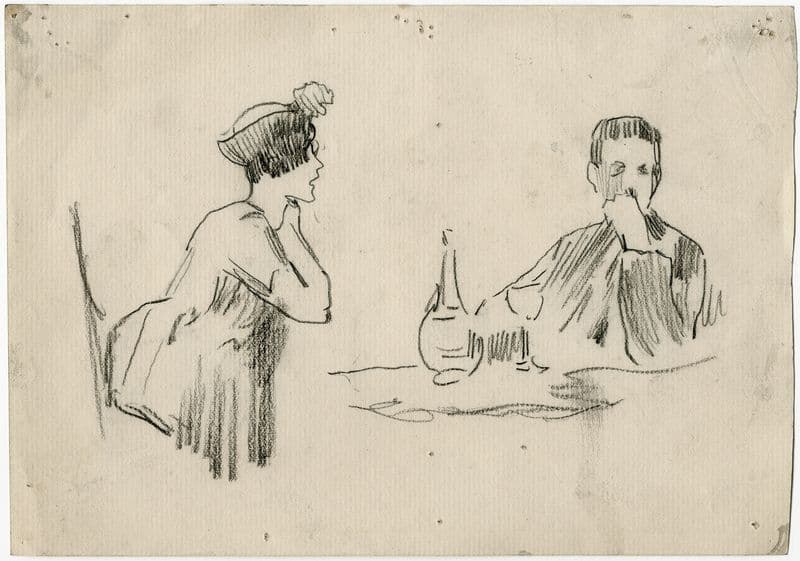 Man en vrouw in een café as a canvas print