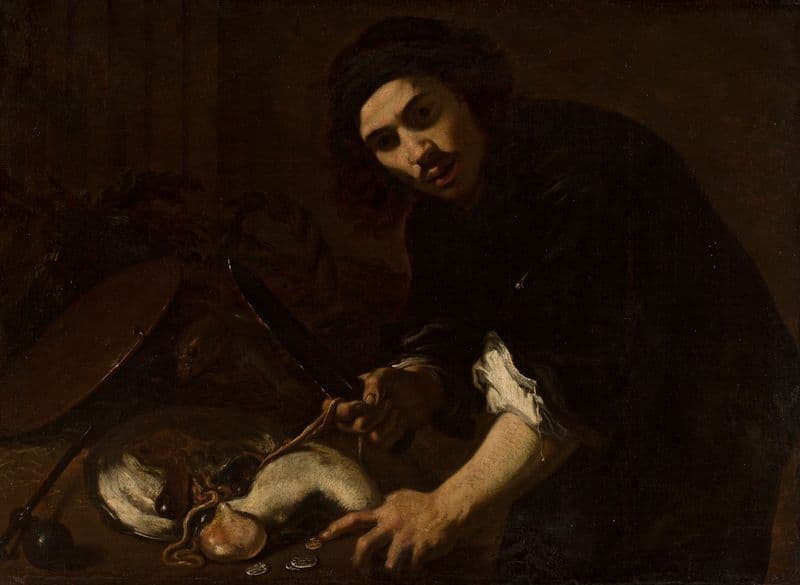 Man gutting a fish as a canvas print