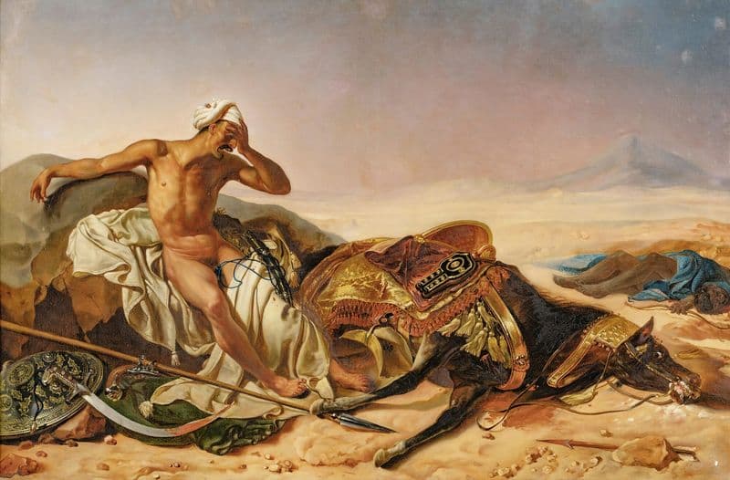 Man Lamenting The Death Of His Steed (19th Century) as a canvas print