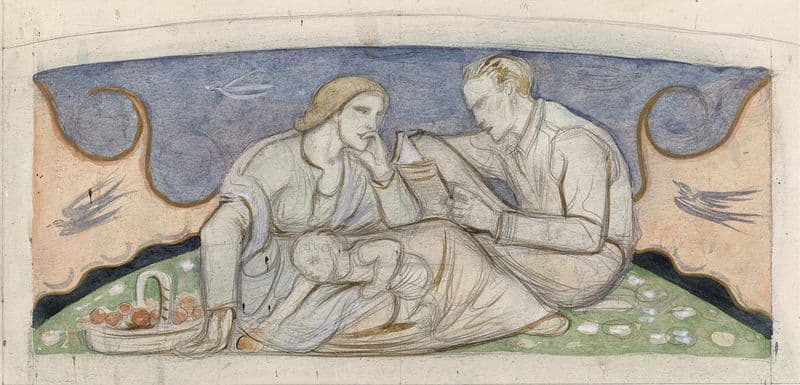 Man, vrouw en kind zittend in een landschap (1878 - 1938) as a canvas print