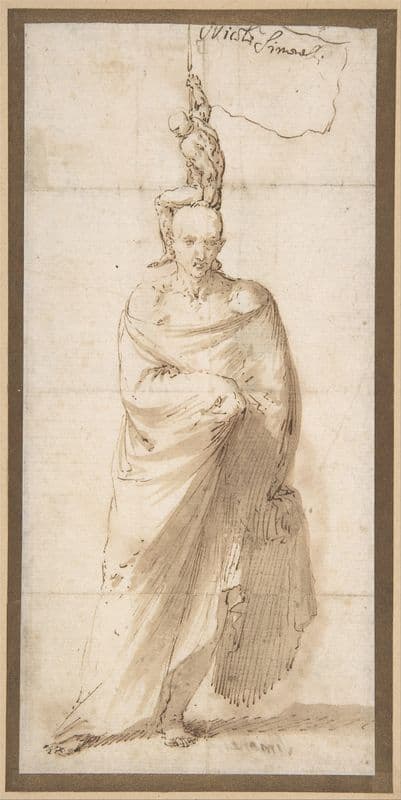 Man Wearing a Large Cloak and a Small Naked Man on His Head (ca. 1637–40) as a canvas print