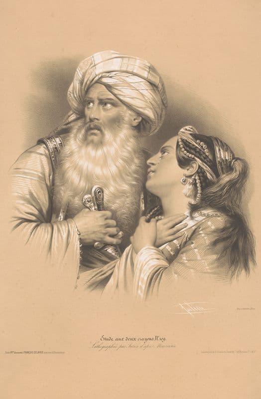 Man with turban and crying woman (1848-1853) as a canvas print