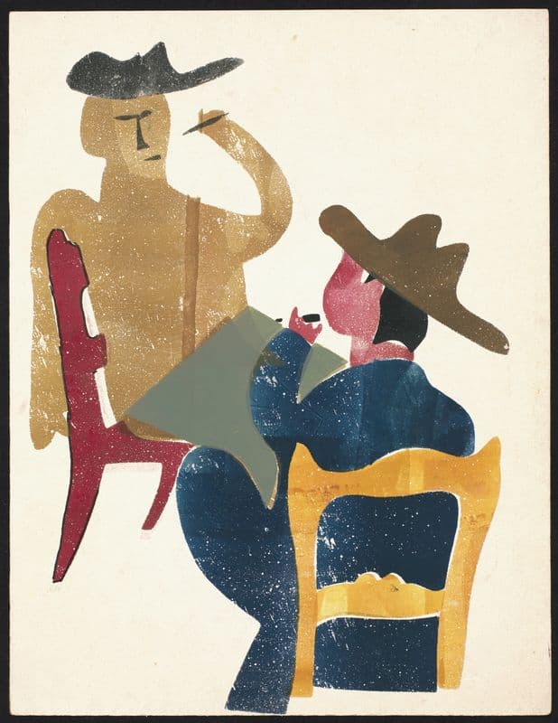 Mannetjes aan tafel as a canvas print