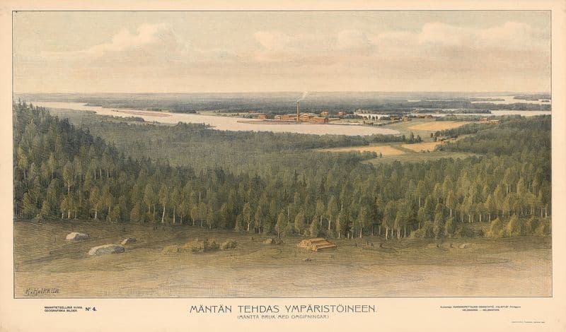 Mäntän Tehdas Ympäristöineen (Mänttä Bruk med omgifningar) as a canvas print