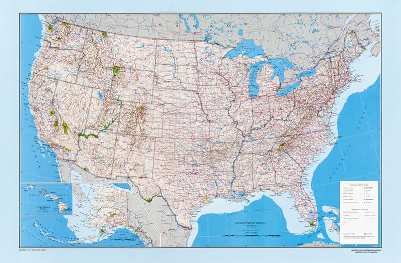 Map of the United States of America as a canvas print