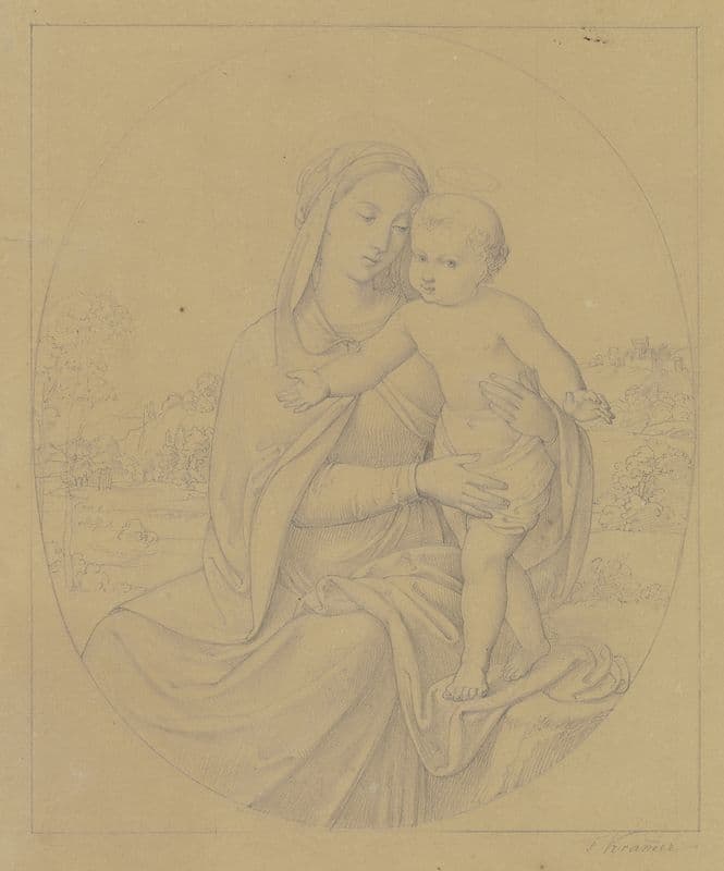Maria mit dem Jesuskind in einer Landschaft as a canvas print