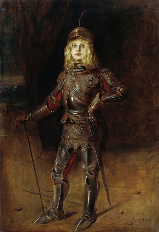 Marion Lenbach in knight’s armor as a canvas print