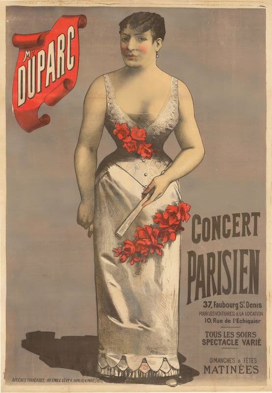 Me Duparc. Concert Parisien, 37 Faubourg St Denis. Pour les voitures & la location, 10 rue de l’Echiquier as a canvas print