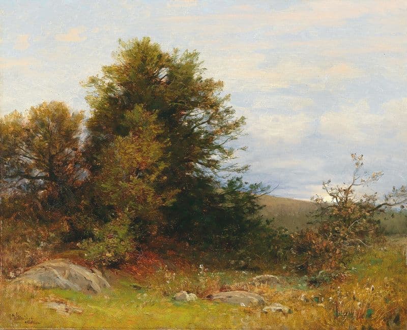 Meadow Embankment with the Moon Rising as a canvas print