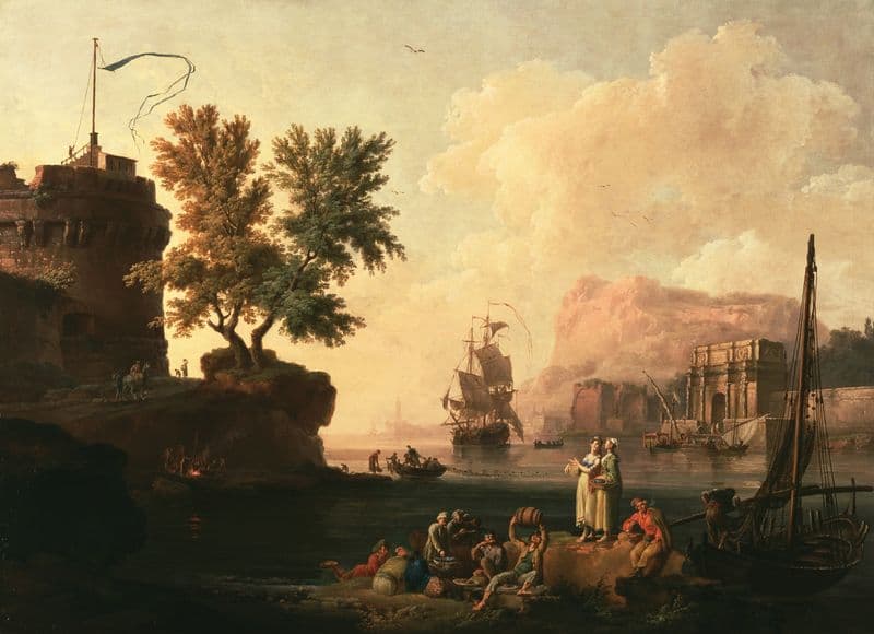 Mediterranean Harbor Scene (about 1763) as a canvas print