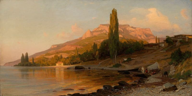 Mending fishing nets by the Crimean Coast as a canvas print