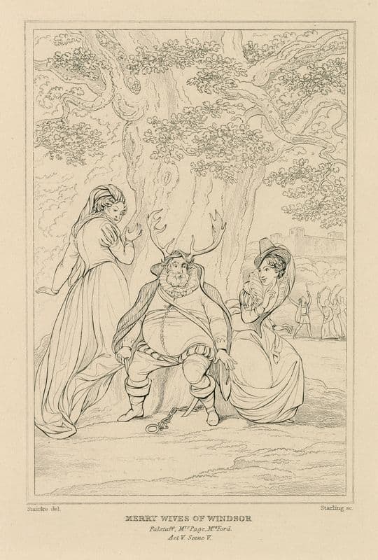 Merry wives of Windsor, Falstaff, Mrs. Page, Mrs. Ford, act V, scene V (19th century) as a canvas print