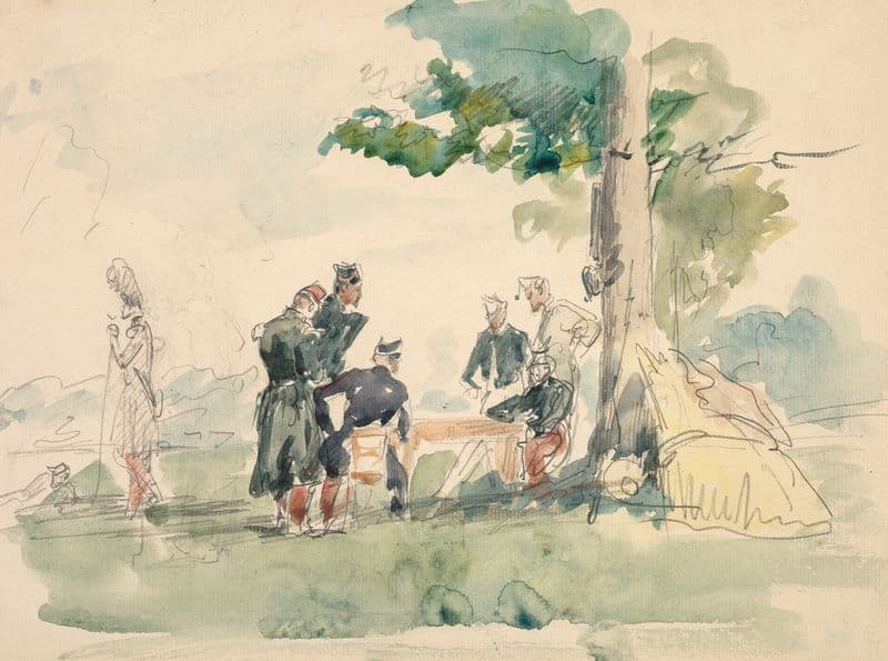 Militaires sous un arbre (Soldiers under a Tree) as a canvas print