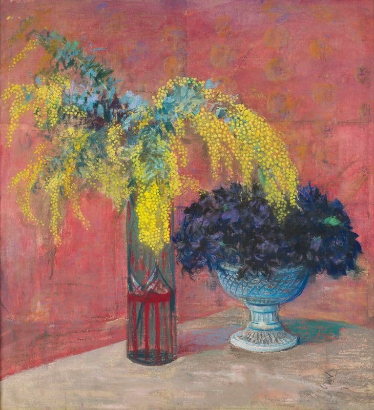 Mimosa and violets as a canvas print