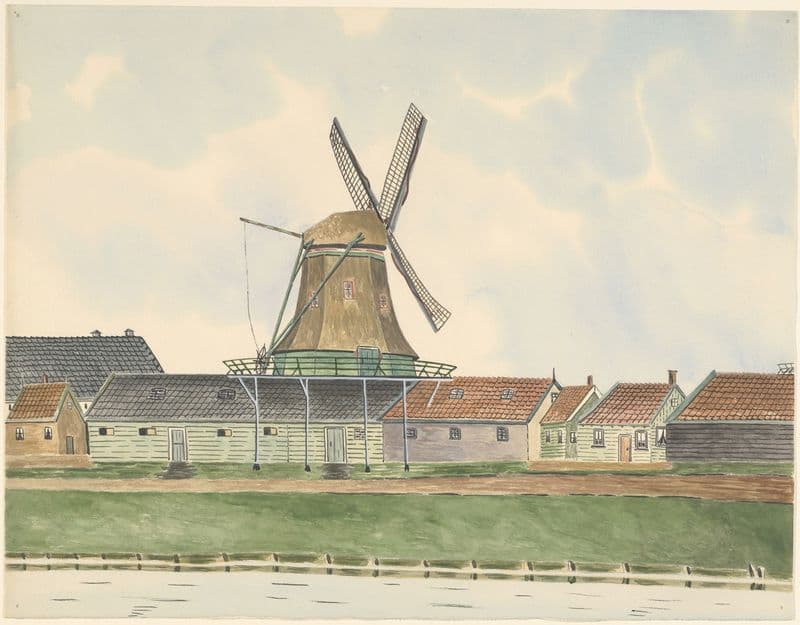 molen; oliemolen Het Witte-Paard aan het Zaandijkerwegje, 1893 gesloopt (1930-1940) as a canvas print