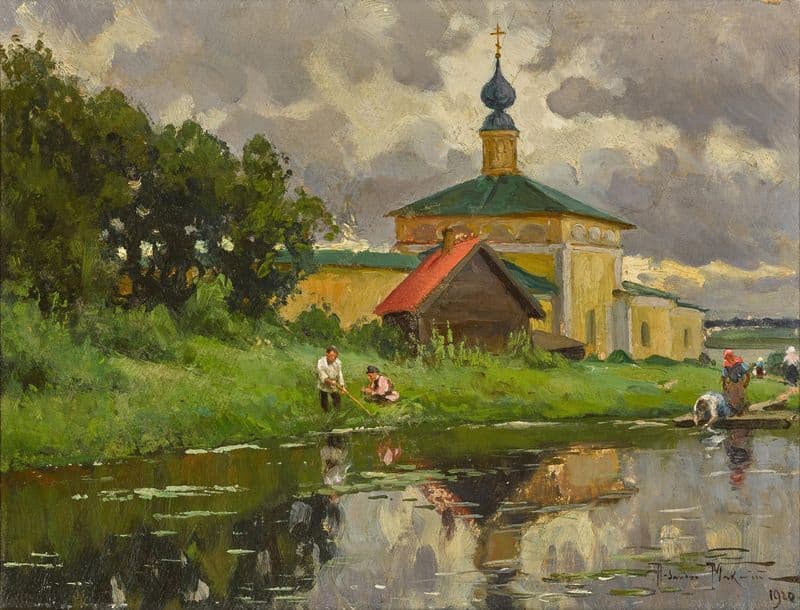 Monastery by a River as a canvas print