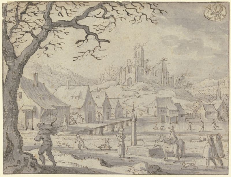 Monatsbild Januar, oben rechts das Zeichen des Wassermanns as a canvas print