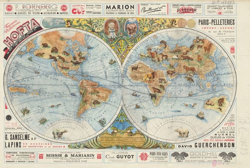 Monde. Répartition des animaux à fourrure as a canvas print
