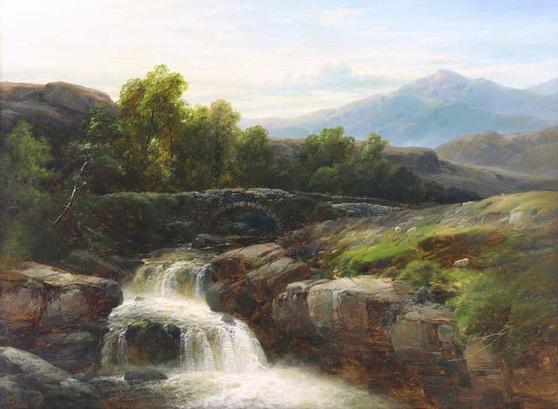 Moorland Landscape with Waterfall, Vale of Neath, South Wales as a canvas print