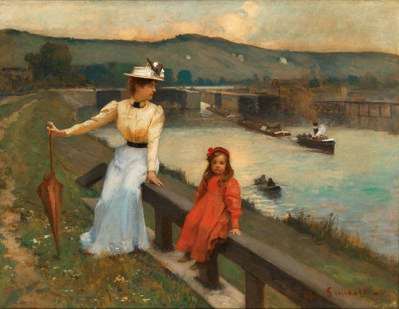 Mother and Daughter at the Riverbank as a canvas print