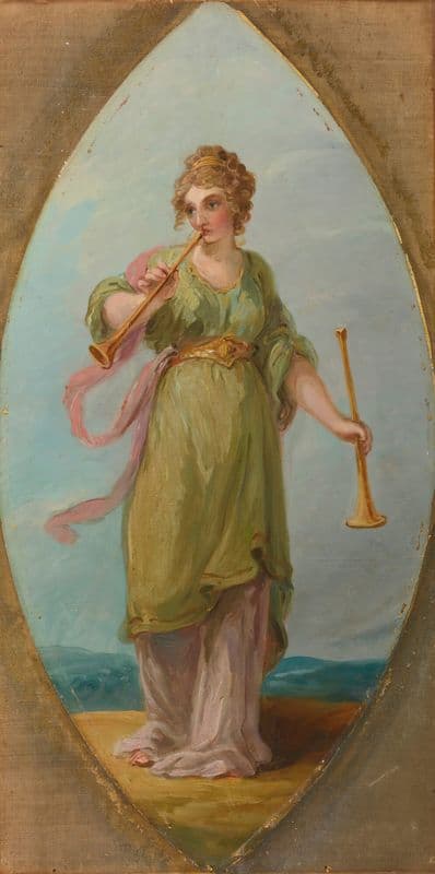 Muse with two trumpets as a canvas print