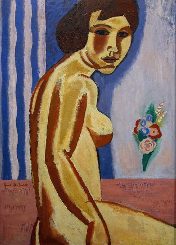Naked woman with flower bouquet as a canvas print