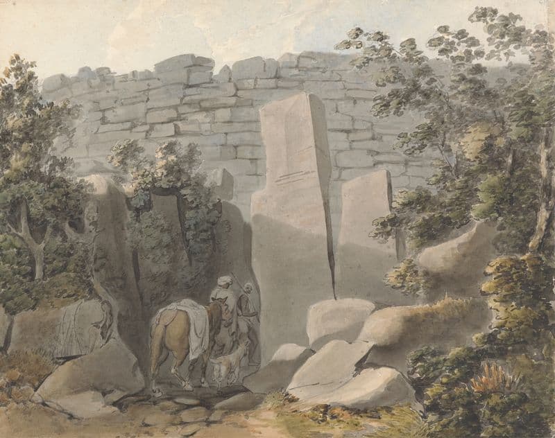 Native and Horseman by a Ruin as a canvas print