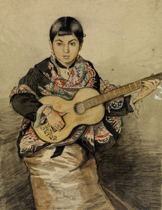 Neapolitan woman with guitar as a canvas print