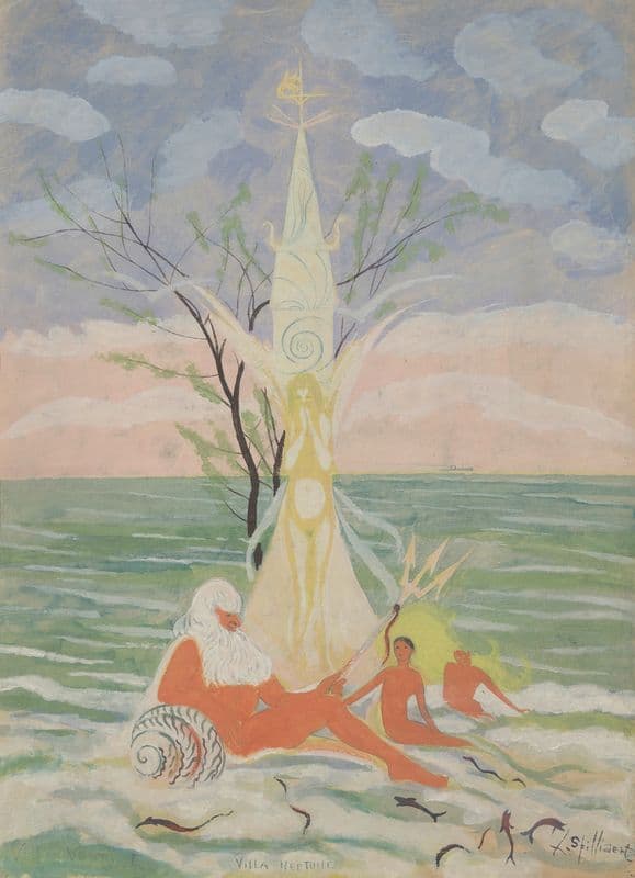 Neptunus, figuren en zee as a canvas print
