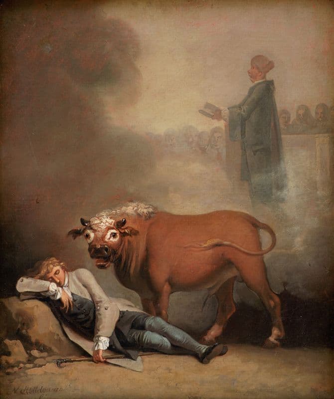 Niels Klim thinks he hears the Deacon when he is awakened by a Bull (1785 – 1787) as a canvas print