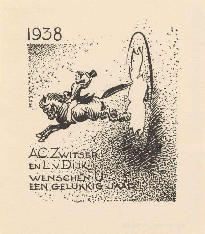 Nieuwjaarswens voor 1938 van A.C. Zwitser en L. van Dijk as a canvas print