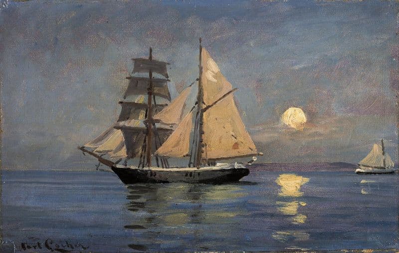 Night atmosphere at see. Full moon as a canvas print
