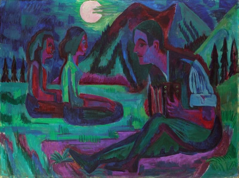 Night Moon, Accordion Player by Moonlight as a canvas print
