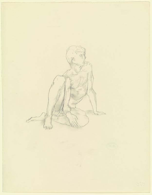 Nude of a sitting boy as a canvas print