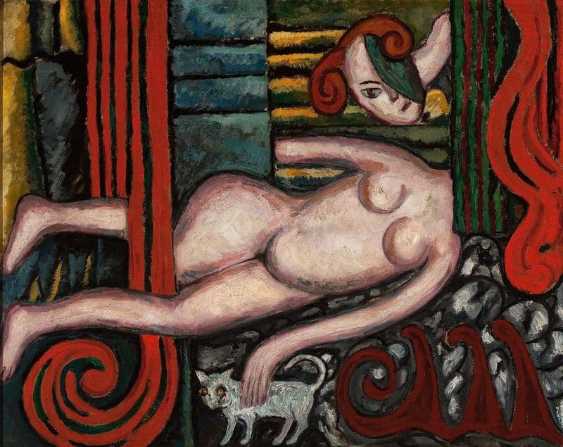 Nude with a cat as a canvas print