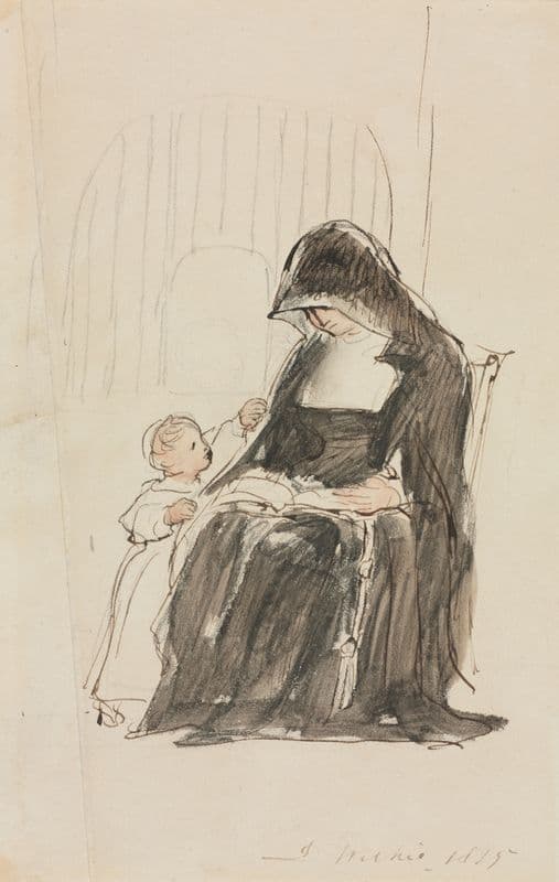 Nun Reading to a Child as a canvas print