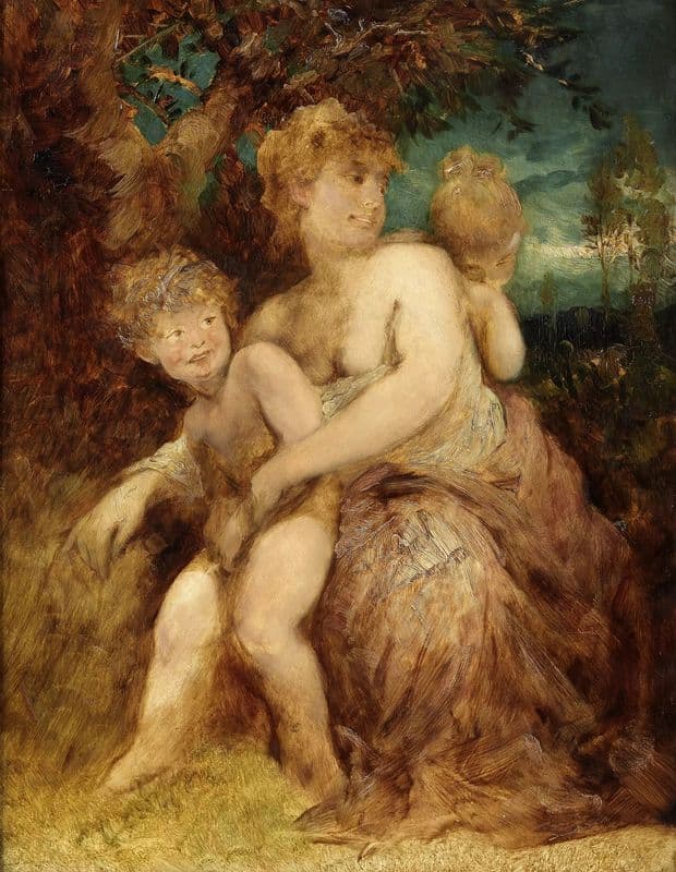 Nymphe mit zwei Kindern as a canvas print