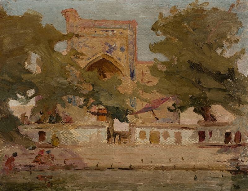 Old Bukhara – mosque on the lake. From the journey to Turkestan as a canvas print