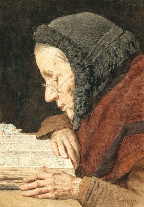 Old Woman Reading The Bible as a canvas print