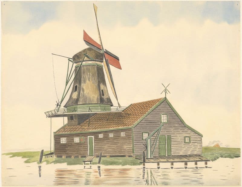 Oliemolen De Kat aan de Kalverringdijk (1930-1945) as a canvas print