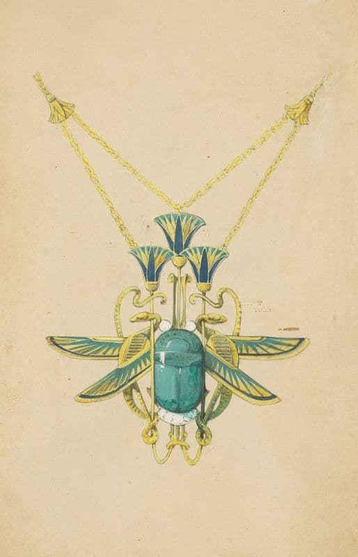 Ontwerp voor een hanger met een scarabee, slangen en lotusbloemen, van geëmailleerd goud met een scarabee (c. 1905) as a canvas print