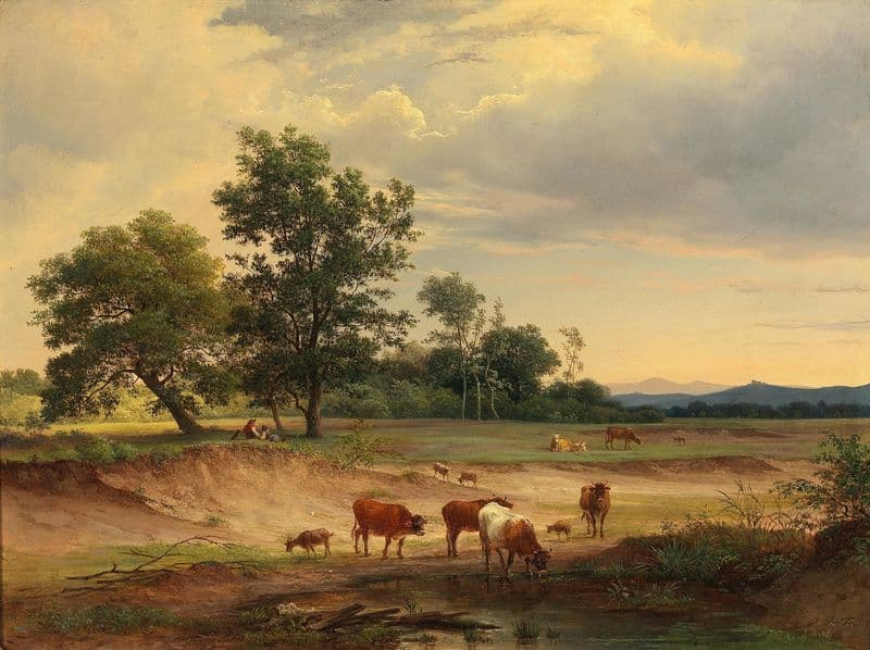 Open Landscape with Herdsman Resting near Mödling as a canvas print