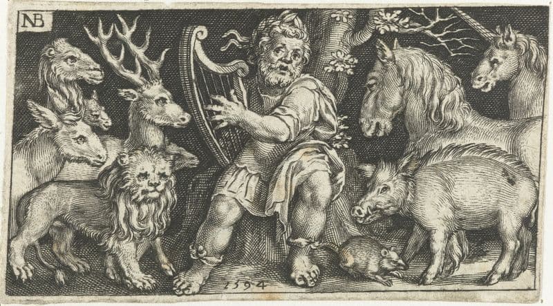 Orpheus enchants the animals with his music as a canvas print