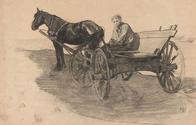 Paard en wagen met iemand erin (19th century) as a canvas print