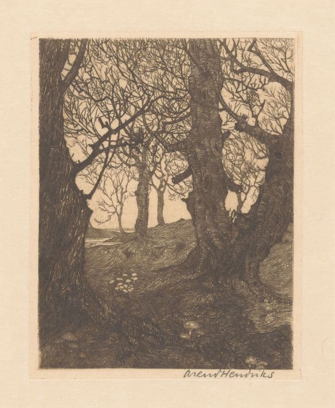 Pad door een bos met kale bomen (1911 - 1931) as a canvas print