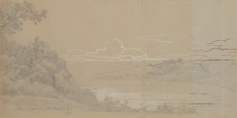 Palazzo Ruspoli by Lake Nemi, in the Distance the Town of Genzano di Roma as a canvas print