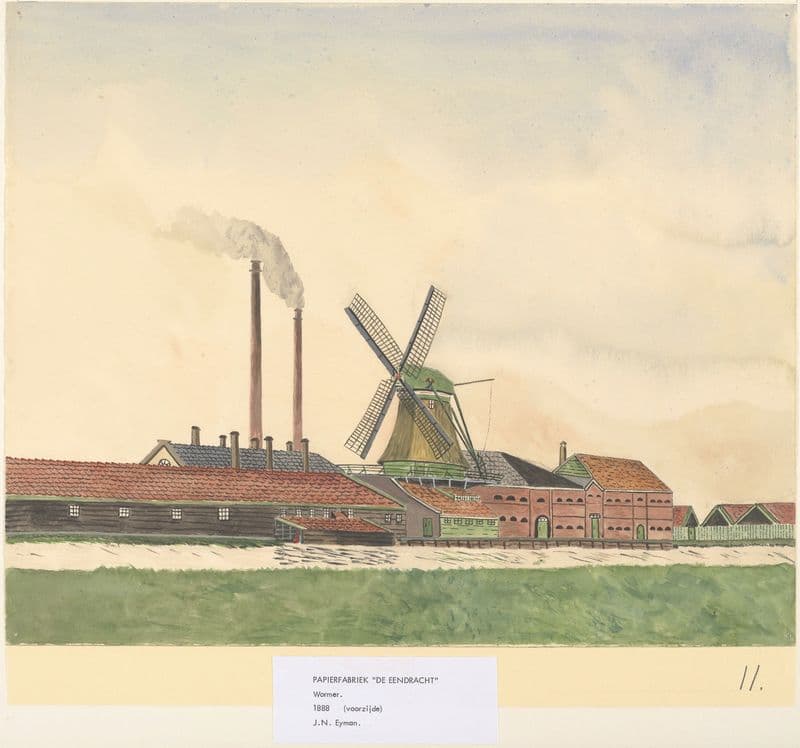Papierfabriek De Eendracht, voorzijde, 1888. Stond aan de westzijde van het Zaandammerpad aan de Westerveersloot as a canvas print