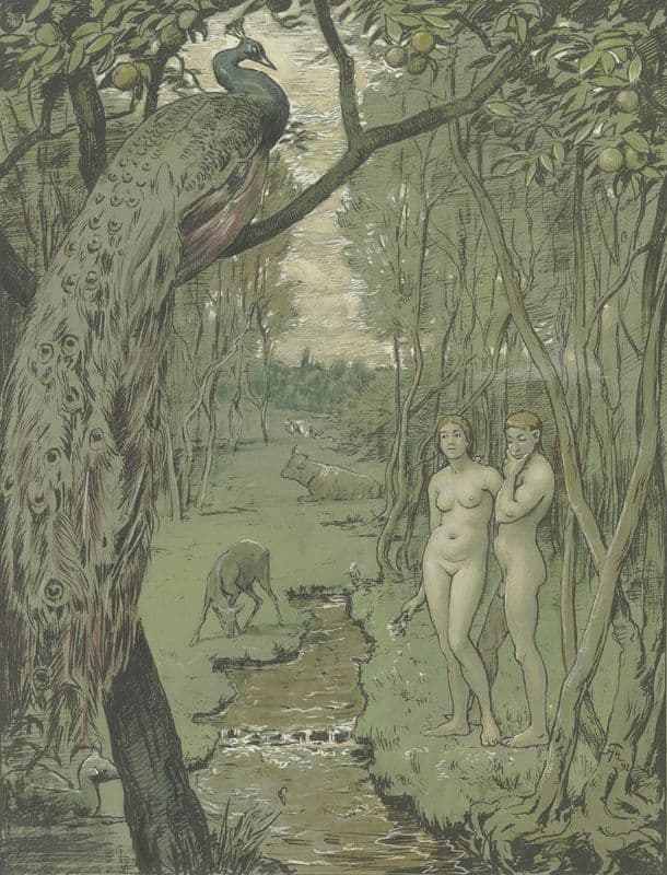 Paradise with Peacock as a canvas print